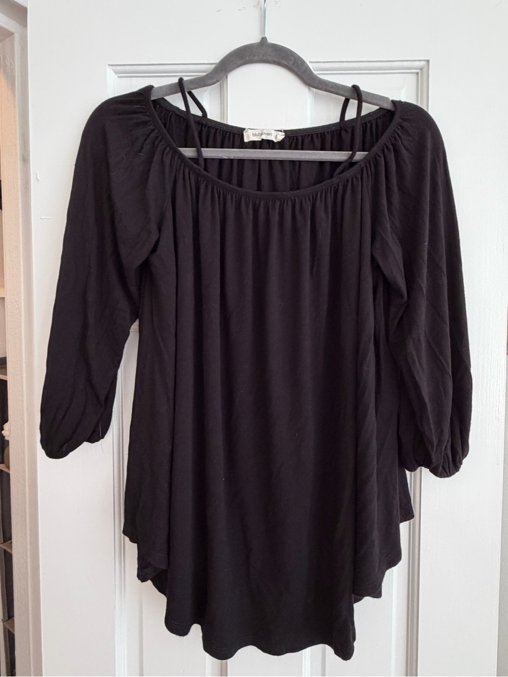 bobeau Black Off-Shoulder Peasant Tunic with Straps